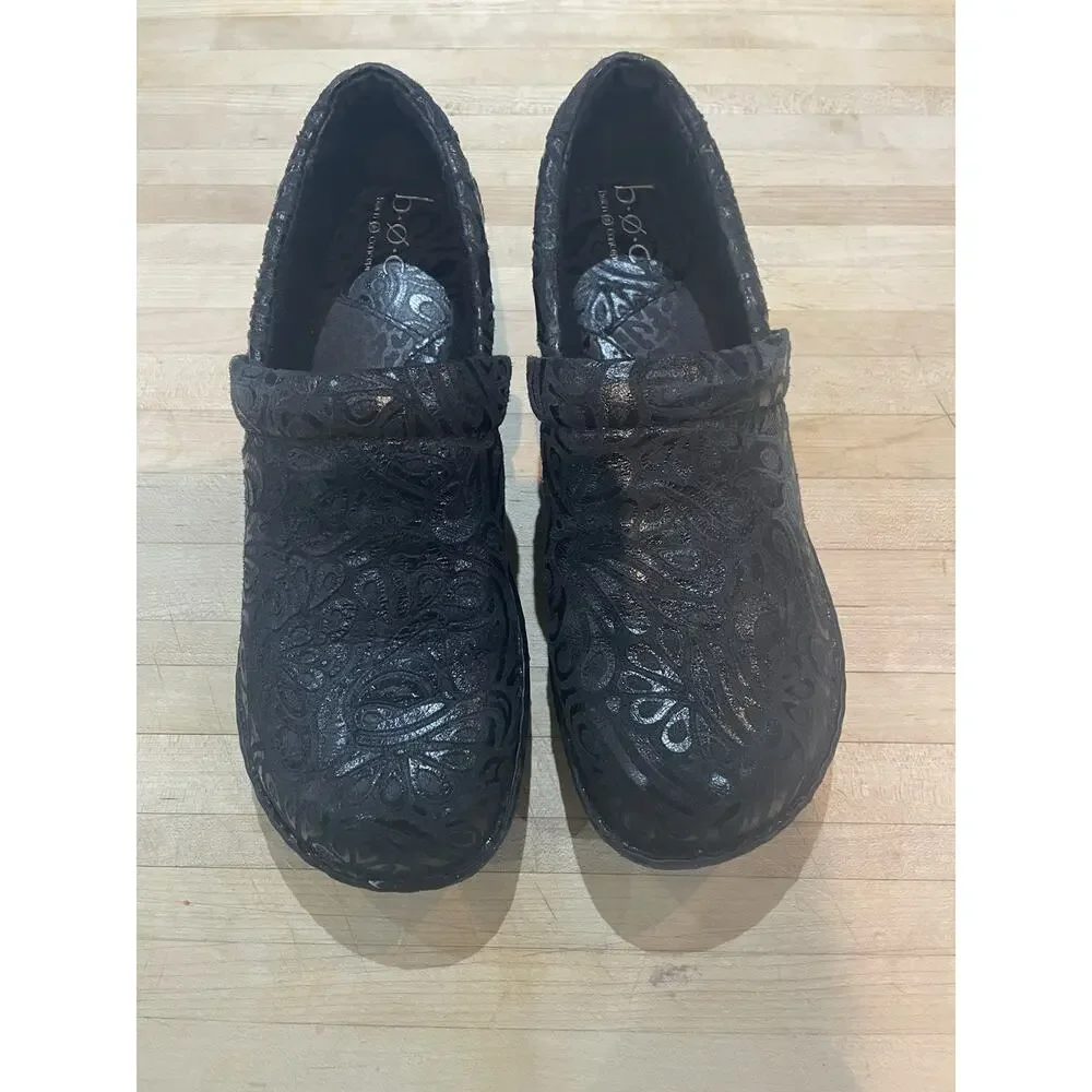BOC Born Concept Women’s Size 9 Black Embossed Leather Comfort Clogs Shoes Nurse